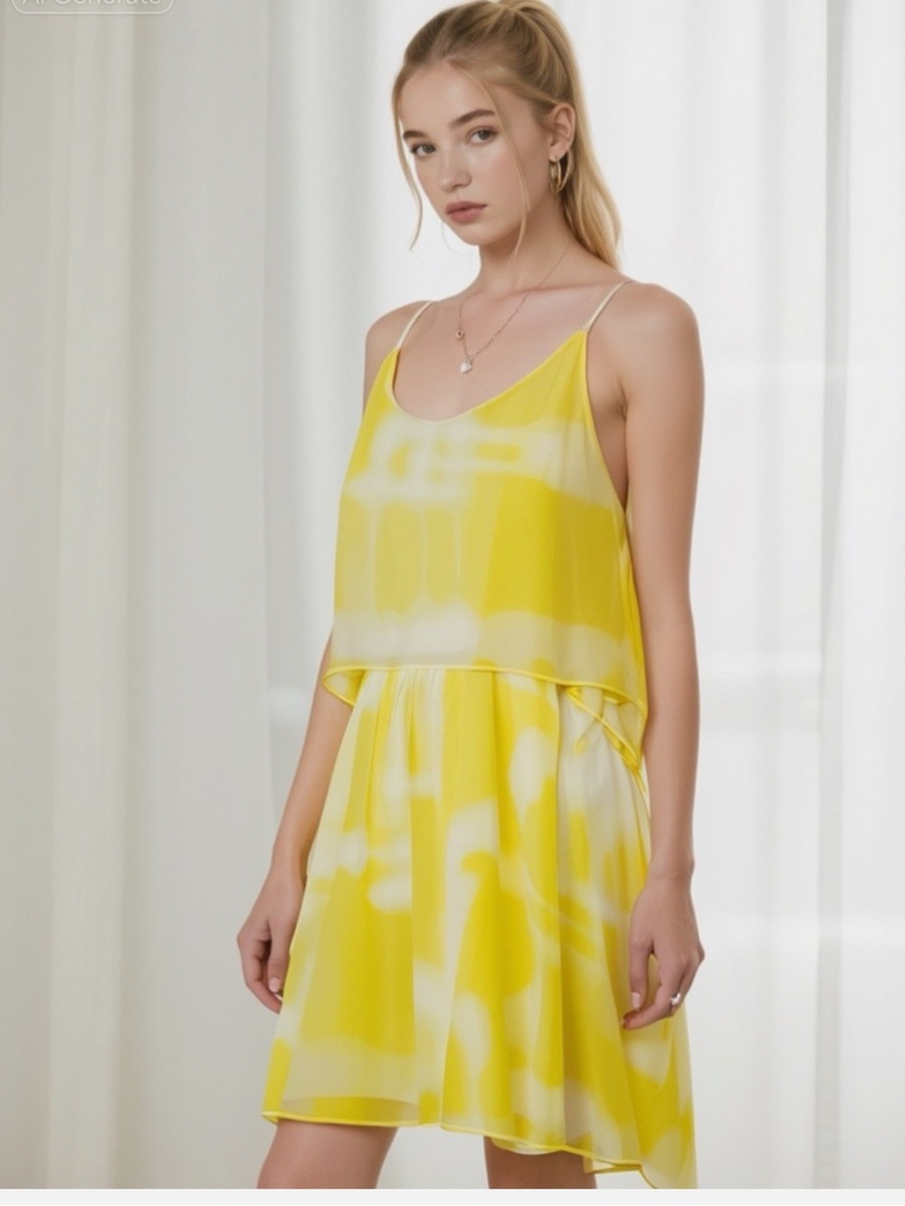 BCBGeneration Yellow and White Slip Dress